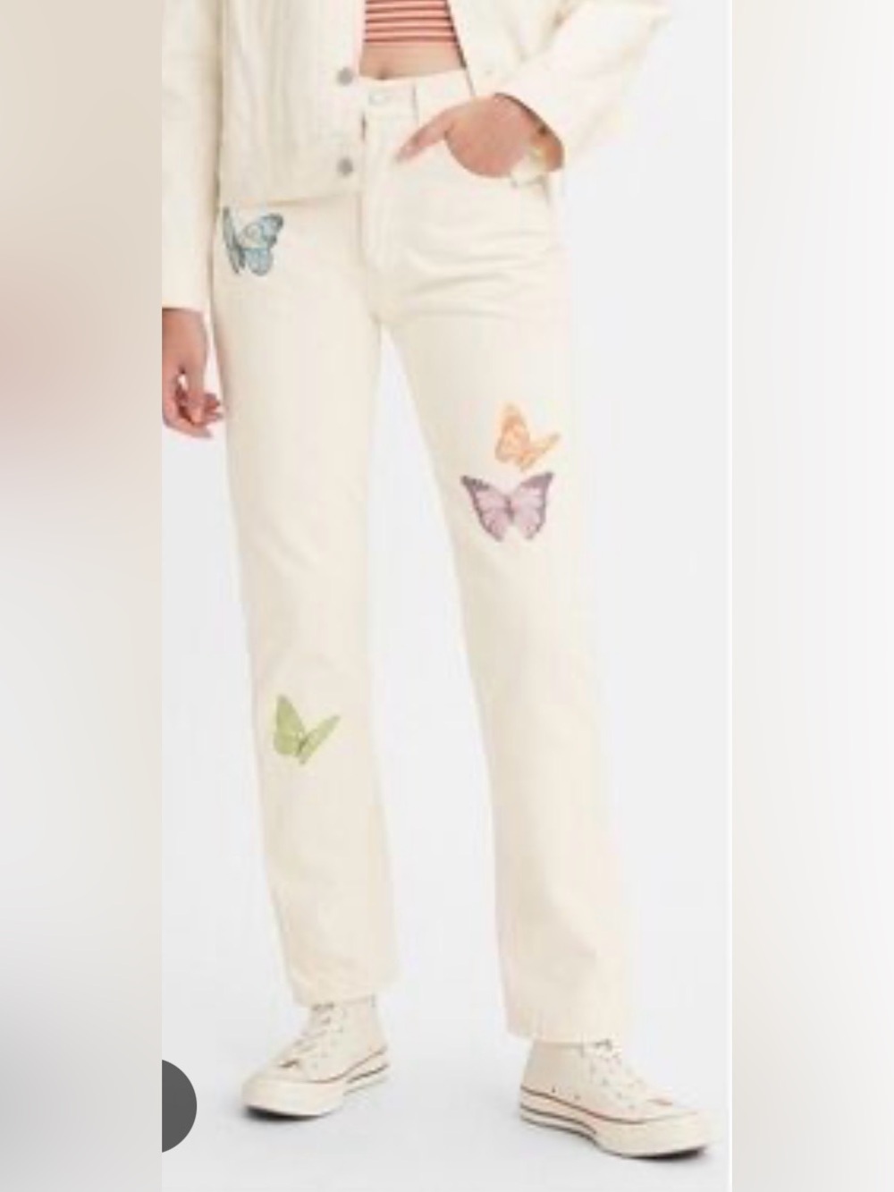 Levi's 501 Button Fly Jeans Cream Butterfly Print Size 26x28 - Picture 1 of 8